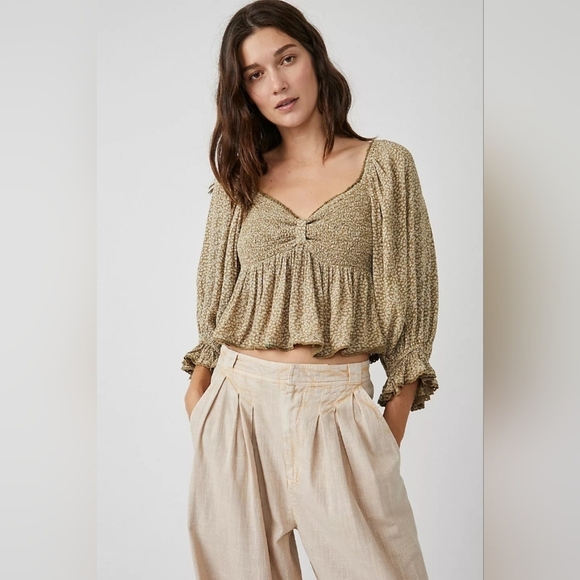 NWT Free People | Brittnee Printed Top In Tropical Nut - Picture 10 of 13